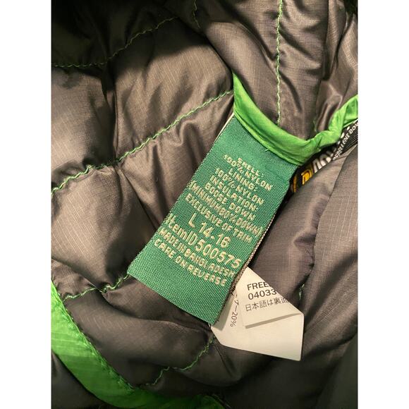 L L Bean Goose Down Puffer Jacket Kids Large 14-16 Green Full Zip Pockets - Picture 13 of 16